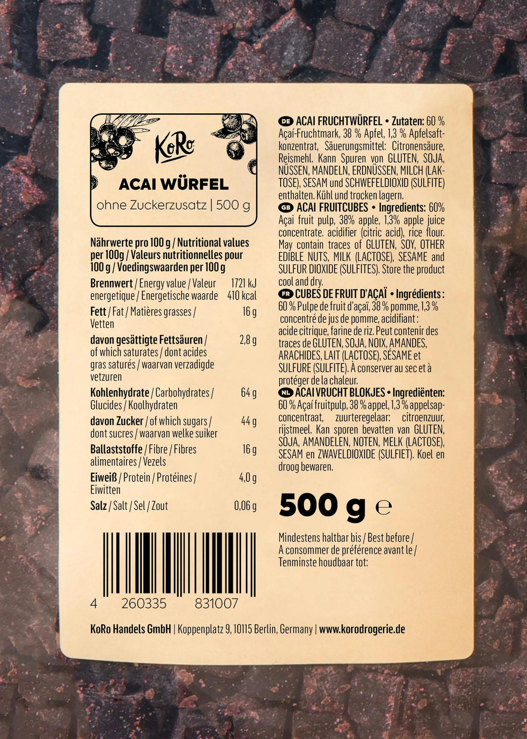 KoRo Acai Würfel mit Apfel | 500 g - fitgrade.ch