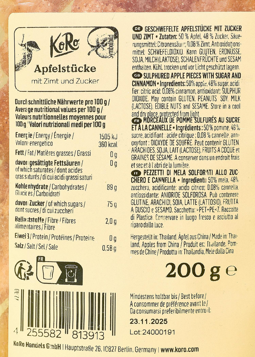 KoRo Apfelstücke mit Zimt und Zucker | 200 g - fitgrade.ch