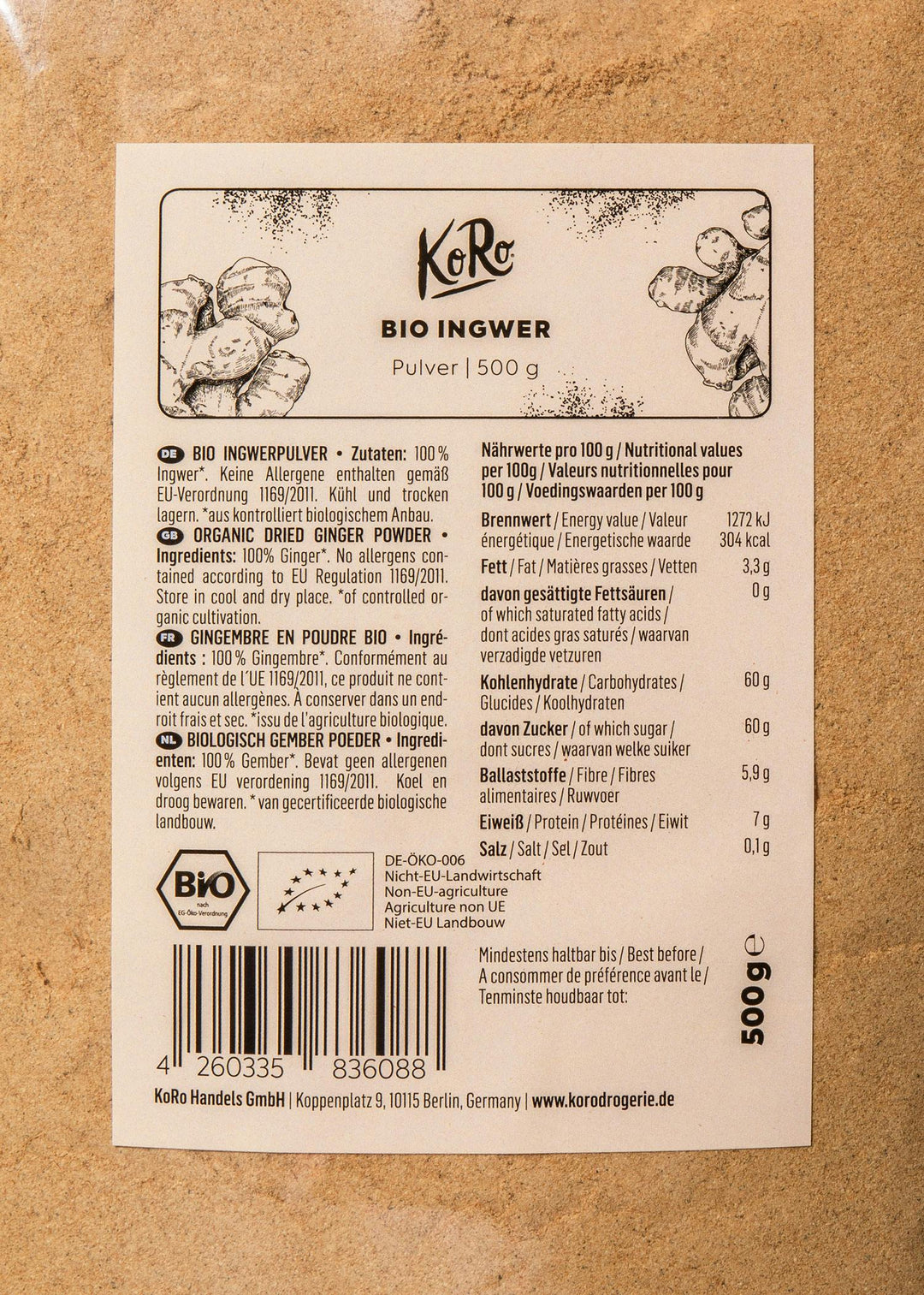 KoRo Bio Ingwer Pulver | 500 g - fitgrade.ch