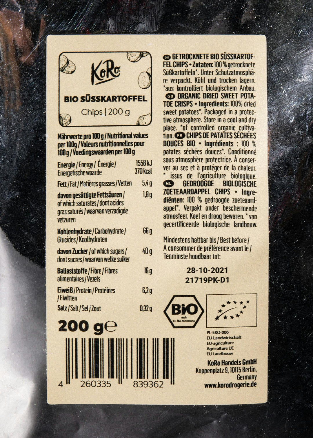 KoRo Bio Süsskartoffel Chips | 200g - fitgrade.ch