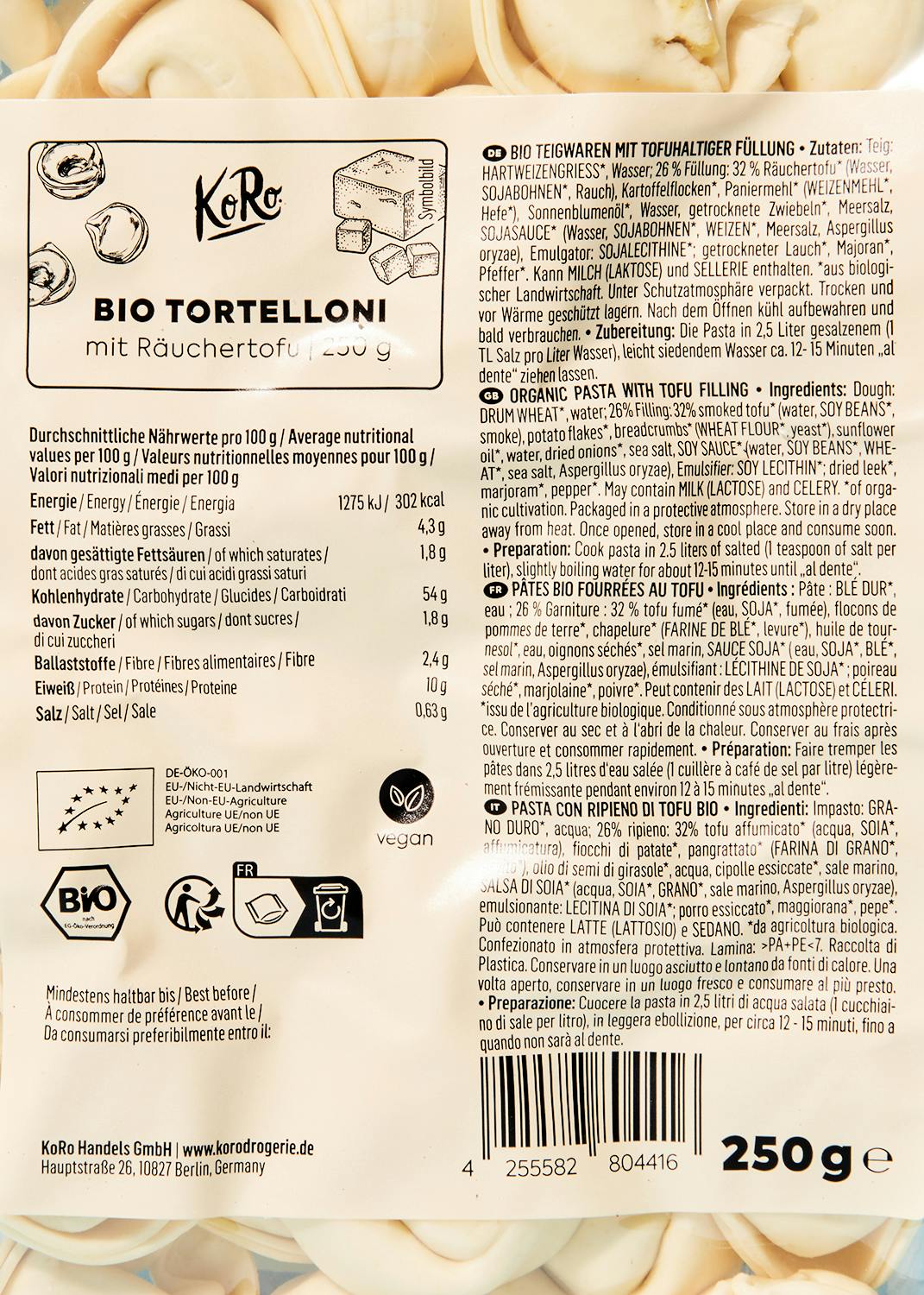 KoRo Bio Tortelloni mit Räuchertofu | 250g - fitgrade.ch