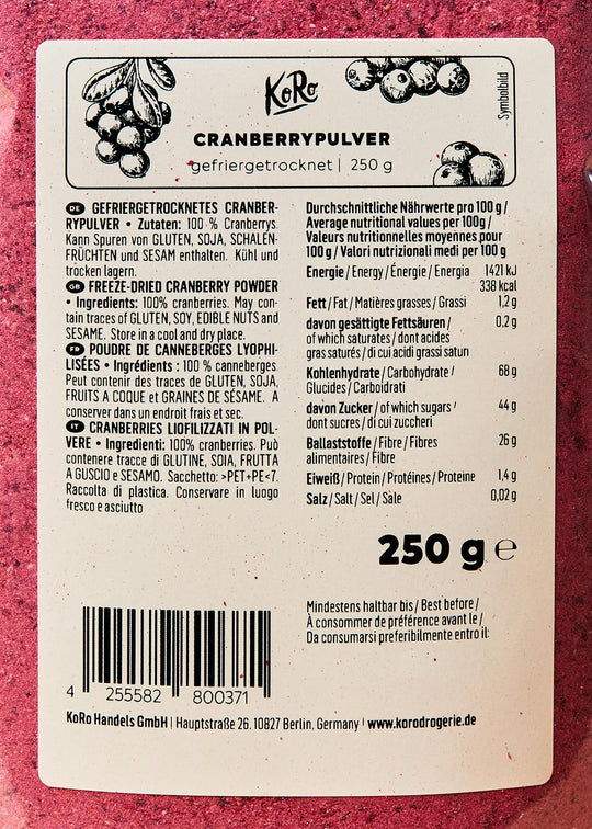 KoRo Gefriergetrocknetes Cranberrypulver | 250 g - fitgrade.ch