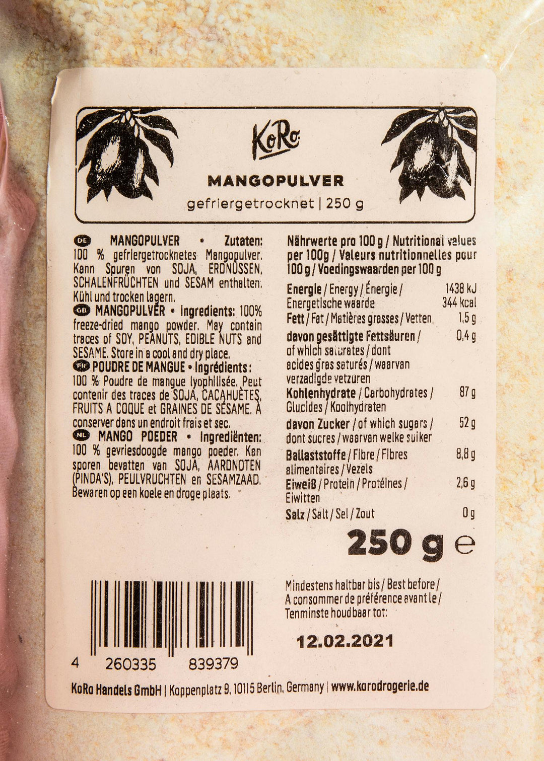 KoRo Gefriergetrocknetes Mangopulver | 250 g - fitgrade.ch