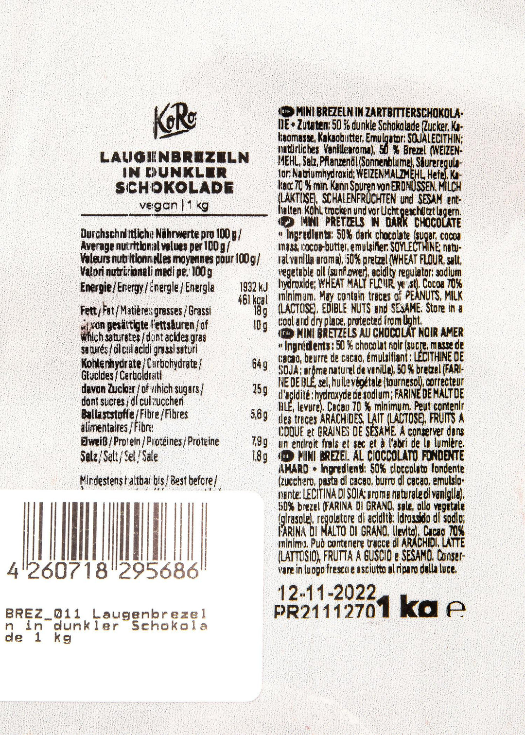 KoRo Laugenbrezeln in dunkler Schokolade | 1 kg - fitgrade.ch